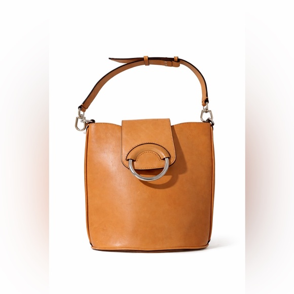 Banana Republic Italian Vachetta 100% Leather Bucket Bag Natural Tan Silver Ring - Picture 2 of 11